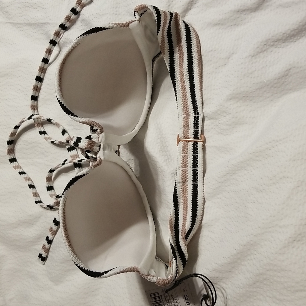 NWT STRAPLESS STRIPED UNDERWIRE MOLDED CUP BIKINI SWIM SWIMSUIT BRA TOP 32B - Picture 5 of 5